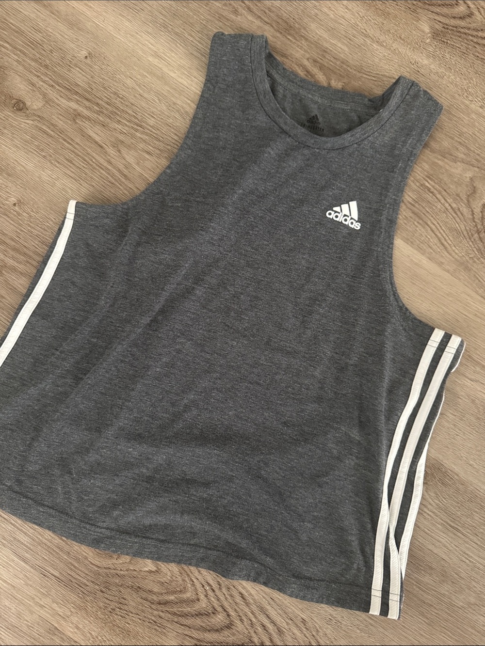 adidas Juniors Heather Gray Tank with White Side Stripes